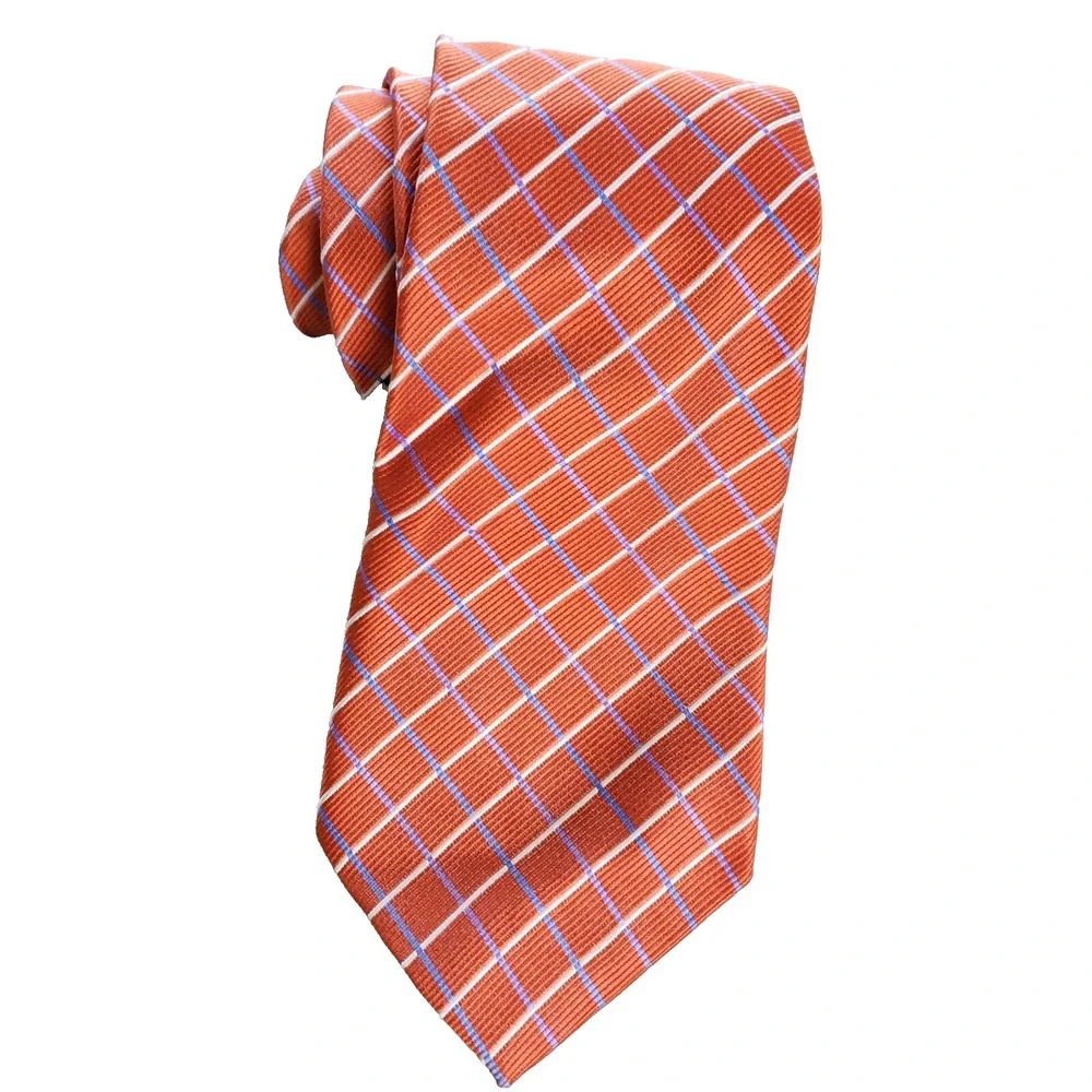 Van Heusen Tie Orange Plaid Geometric Business Classic Necktie Mens